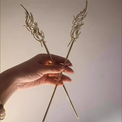 Fantiya Dark Phoenix Feather Extra Long Hairpin Hanfu Headwear Coiled Hair Ancient Style Winding Double Straight Style Gold Plated Phoenix I-Dark Phoenix Feather Extra Long Hairpin