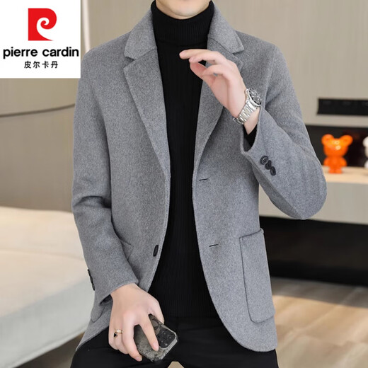 Pierre Cardin Frühling und Herbst Neue Wolle doppelseitig Tweed Anzug Jacke Herrenmantel Freier Geschäfte High-End-Tweed-Anzug Trend 88021 Light Grey 170