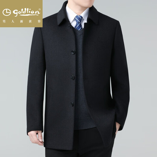Goldlion mit mittlerem Alter doppelseitiger Wollwolle-Jacke mit mittlerer Länge 8803 Schwarz (abnehmbarer innerer Boden) XL 175/50