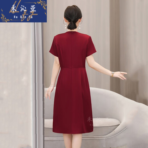 禾沁亚新娘妈妈礼服国庆结婚喜婆婆婚宴装连衣裙平时可穿小个子婚礼 红色 [6197款原版质量] L [建议110斤以下]