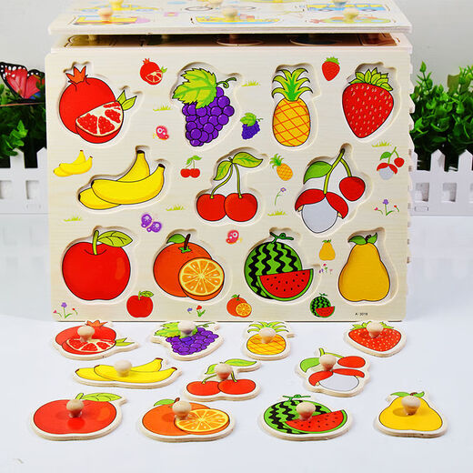 Toys de Humo, lettres numériques, puzzle de planche à emporter à la main pour enfants, puzzle de bébé éducation précoce, jouets en bois, ensemble 2 pièces [Fruit Model + Forest Animal]