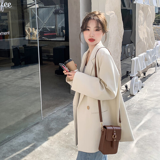 Miao Yijia blazer women's autumn suit jacket casual commuting small suit new temperament versatile jacket top for women temperament versatile suit jacket off-white M (reference 95-105Jin Jin is equal to 0.5 kg)