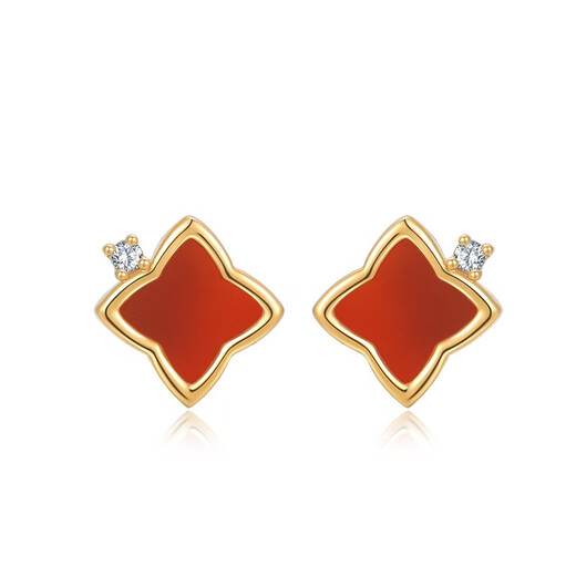 Laishen psychic 18K gold diamond earrings red agate diamond earrings earrings HER her New Year gift for girlfriend 18K gold red agate earrings