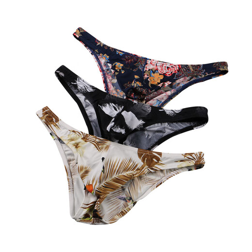 Adult men's sexy underwear, perverted new yellow flower underwear, low-waist printed thong, fashionable and creative husband, yellow flower M