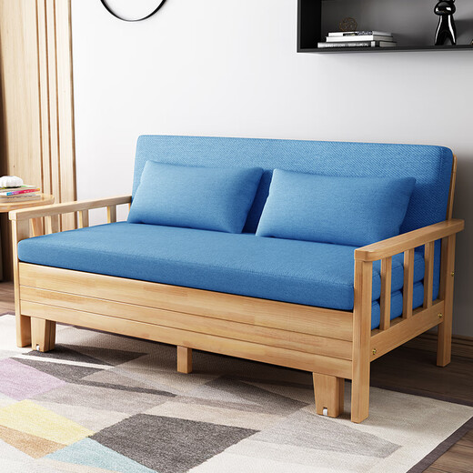 
Wooden Master simple solid wood sofa bed for small household apartment folding living room multi-function dual-purpose office balcony telescopic single bed with 1.5 m wide outer width, coconut brown cushion (please note the color of the cloth cover)