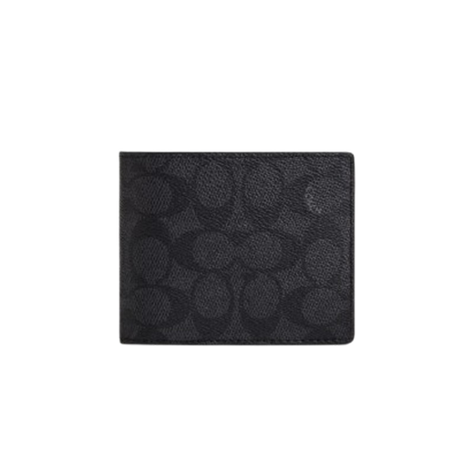 COACH official authorized store coach luxury outlet classic presbyopic short wallet black gift for boyfriend CW380CQBK black