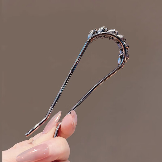 Case makeup Qixi U-shaped hairpin for women, leaf crystal temperament hairpin, metal hairpin, hairpin, simple hairpin comb, leaf type U-shaped hairpin