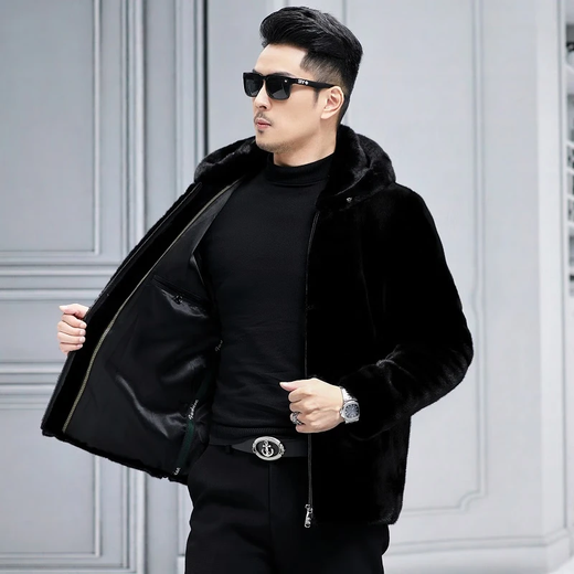 
Muqiantang mink coat men's coat short hair large size real mink coat men's fur hooded zipper Danish mink hooded 5XL Recommended weight 175Jin[Jin equals 0.5 kg]-185Jin[Jin equals 0.5 kg]