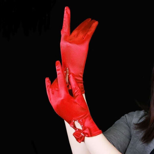 Fu Qirui Elastizität und elegantes Hochzeitskleid rösten Handschuhe koreanische Kurzspitzenschuhe Hochzeit XiUhe Wein rote Handschuhe rote Chrysanthemen kurz
