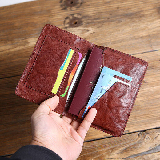 
apatia retro handmade genuine leather passport bag head layer cowhide passport clip-sensitive vegetable tanning leather ID bag travel card bag coffee color