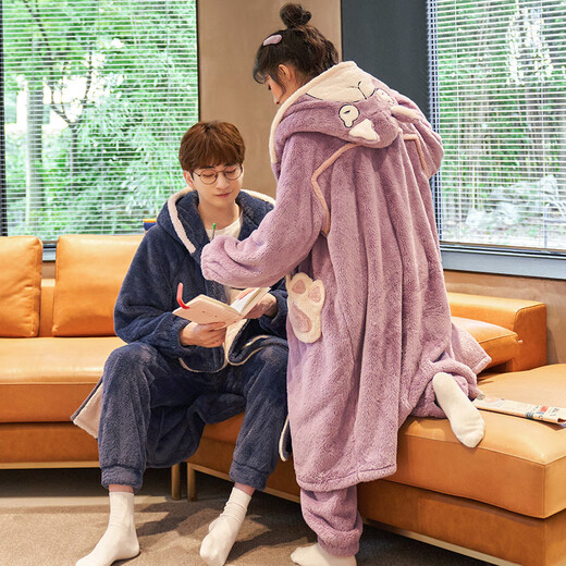Schlankes und wunderschönes Paar Pyjamas für Frauen im Winter Flanellpaar Nachthemd zweiteiliger Anzug langärmlige Frauen plus samtig verdickte Heimkleidung 9904-Ye L Damen Nachthemd + Hosen