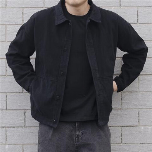 Elostenburg spring and autumn new jacket denim jacket men's Korean style trendy brand loose workwear Japanese clothes men's tops L22 black high-end customization L 105-125Jin Jin equals 0.5 kg