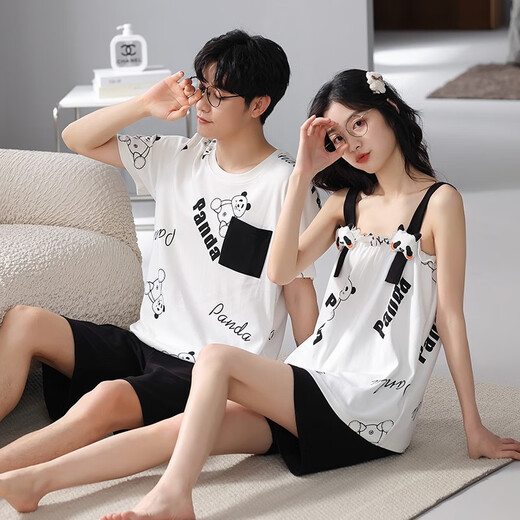 Lemianxin couple pajamas for women in summer pure cotton women home clothes suspenders casual cotton men summer pajamas set DD9904 XL women + men XL