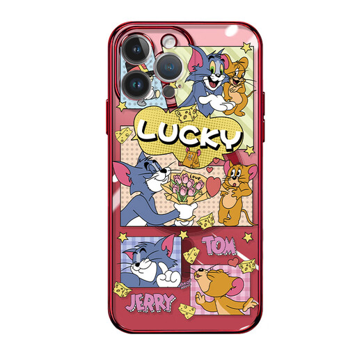 
New Cat and Mouse Apple Magnetic Phone Case Transparent Ultra Thin Silicone Soft Shell MagSafe Wireless Charging Cartoon Fun Lucky Tom Jerry Suitable for Men and Women [Plated Magnetic Red] Tom 1-MF673Y iPhone11