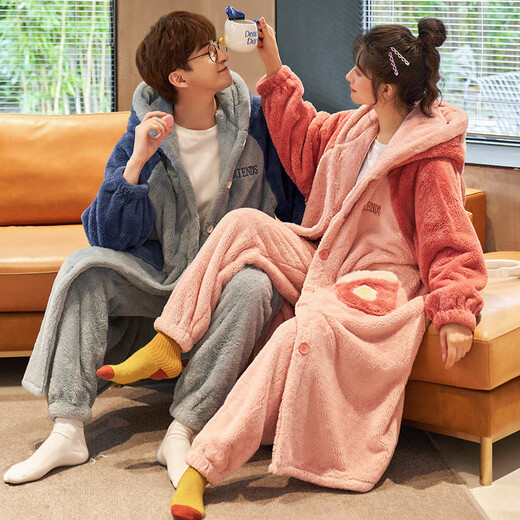 Schlankes und wunderschönes Paar Pyjamas für Frauen im Winter Flanellpaar Nachthemd zweiteiliger Anzug langärmlige Frauen plus samtig verdickte Heimkleidung 9904-Ye L Damen Nachthemd + Hosen