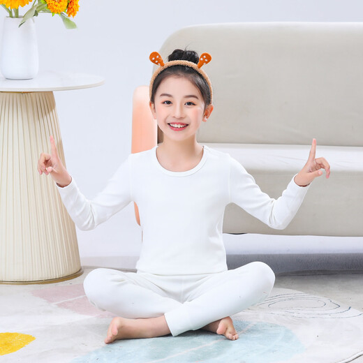 Feng Lingniao Children's White T-shirt Tight Flesh Color Dance Suit Girls White Bottoming Shirt Suit Middle School Uniform for Boys, Plus Velvet (White Suit) 120 cm (If you want a close fit, don't buy a big one)