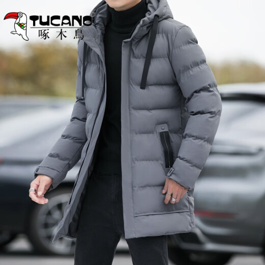 
Woodpecker winter medium-length 2024 new windproof down cotton hooded jacket for men young warm and fashionable slim cotton jacket for men 686 black M (approximately 75-105Jin [Jin equals 0.5 kg])