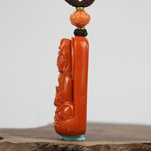 Classic natural deep sea coral organic gemstone exquisitely carved Guanyin pendant