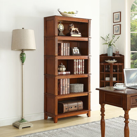 
Hua Xu Mei Bang Bookshelf Shelf Simple American Solid Wood Bookcase Combination European Office Floor-standing Bookcase Living Room Cabinet 60cm*38 Thick Bookcase [Cherry Color] Height 1479mm Four-layer
