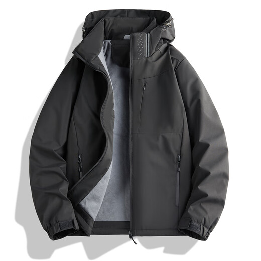 BRELRMON加绒外套风衣男女冲锋衣单层秋冬防风保暖软壳工装韩版户外夹克 9930A深灰-男【纯色】 M