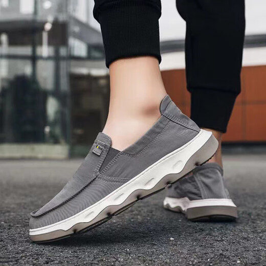 韫舜 帆布鞋男士板鞋老北京韩版潮流时尚休闲简约一脚蹬懒人鞋男鞋 灰色 43码