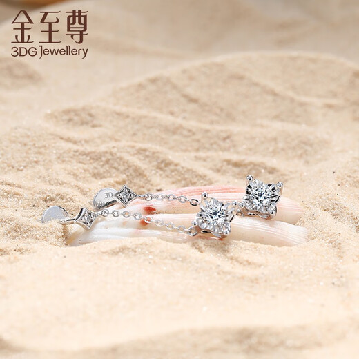 Gold Supreme (3DG Jewelery) Flash Diamond Earrings Xingchen Platinum PT950 Earrings Diamond total 24 points/FG color VS clarity/Gold weight about 2.7 grams