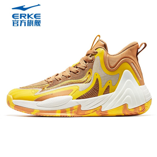Hongxing Erke Men's Shoes Basketball Shoes Men's Wear-Resistant Breathable Anti-Slip Mesh Fitness Running Sports High-top Men's Sports Shoes Functional Shoes Caramel Yellow Brown/Sunlight Yellow 42