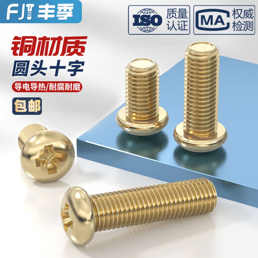 Fengji national standard pure brass round head cross head screw pan head machine screw accessories M2M3M4M5M6M8mm M3*10 50 pieces