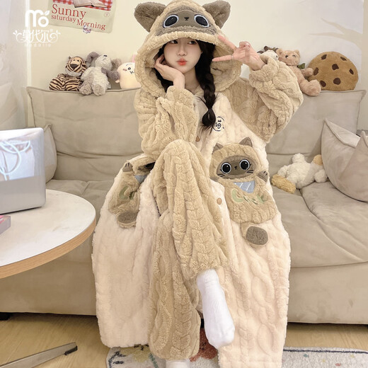 Modal Coral Velvet Pajamas Women's Autumn and Winter Cartoon Bestie Pajamas Set Thickened and Warm 24 New Home Clothes Khaki One Size