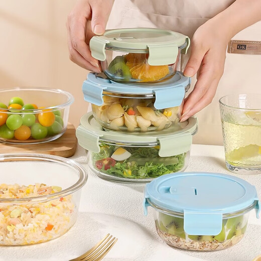 Cialcopper Round Lunch Box Worker Can Microwave Heating Special Bowl con caja de almuerzo de lonchera de vidrio de arroz Caja fresca [Básica] Ronda sin separación 1050ml*2