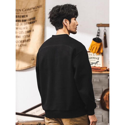 Zeken American retro heavyweight velvet sweatshirt men's trendy Henry collar half cardigan jacket men's autumn and winter casual long-sleeved black XL (weight 145-160Jin Jin equals 0.5 kg)