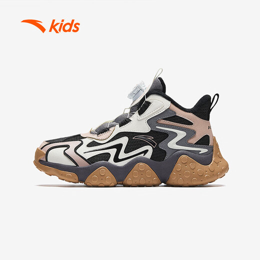 ANTA Children's Cotton Shoes Men's Big Children's Shoes 2024 Winter Plush Warm Knob Buckle Snow Non-Slip Rock High Top Cotton Boots Black/Ivory/Lotus Khaki-1 35