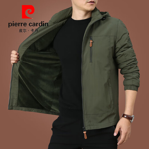 
Pier Cardin 2025 new windbreaker hooded plus velvet jacket men's loose middle-aged men's jacket autumn and winter casual men's clothing D9898 [dark blue] plus velvet XL