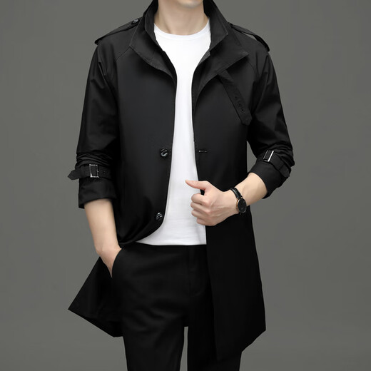ROMON windbreaker men's business casual mid-length coat fashion coat slim top D-2022 black 2XL