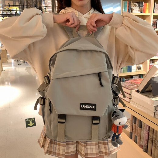 Landcase middle school student schoolbag female Korean version junior high school student large capacity backpack ins style backpack 1218 light green