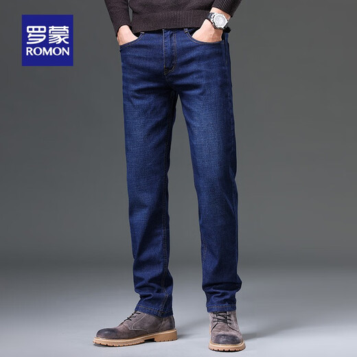Romon Thin Jeans Herrengeschäft für Straight-Bein Hosen Frühling und Sommer mittleren Alters und jungen losen Casual Herrenhosen coole lange Hosen 9909h Blau (Frühlings- und Herbststil) 34 (2 Fuß 7)