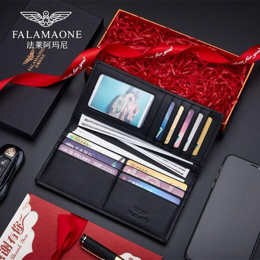 Falai Armani [Gleicher Stil in der Theke] Falai Armani Wallet Herren Long Leder Jugend Ultra-dünn modische Top-Layer Cowhide Wallet QB202-3 Massive Holz Geschenkbox Paket