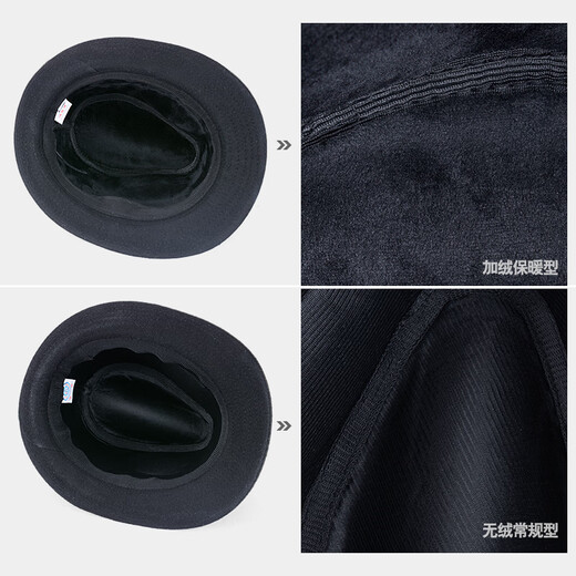 apatia hat autumn and winter top hat men plus wool warm middle-aged and elderly British jazz hat women gentleman black retro L146 plus velvet dark gray 57cm
