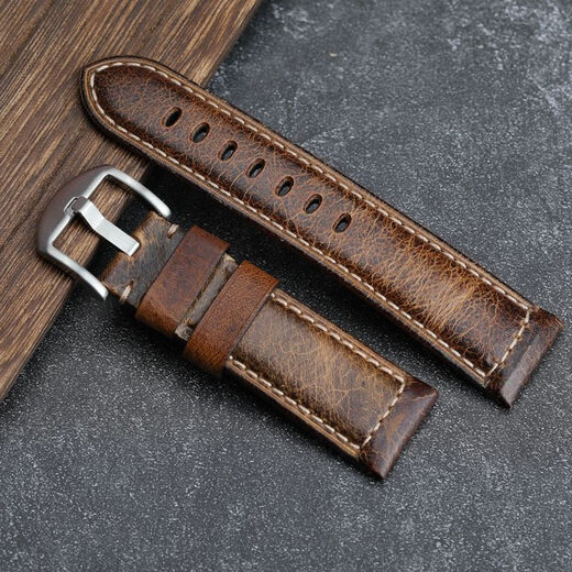 SNQP cowhide watch strap retro genuine leather for men and women 1853 Tissot Longines Casio Omega Le Locce Huawei brown silver buckle (free tool ears) (interface width) 22MM