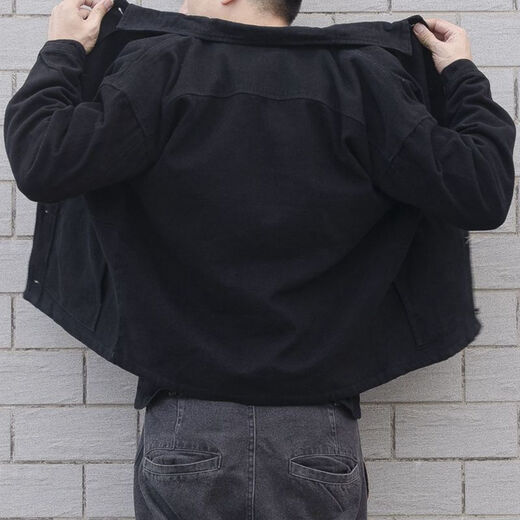 Elostenburg spring and autumn new jacket denim jacket men's Korean style trendy brand loose workwear Japanese clothes men's tops L22 black high-end customization L 105-125Jin Jin equals 0.5 kg