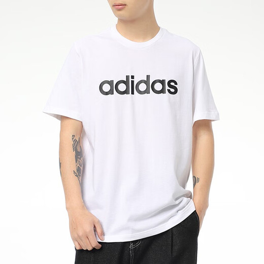 
Adidas short-sleeved men 2025 summer fashion trend casual breathable fitness training round neck half-sleeved sports T-shirt men GP4885/small logo/white XL