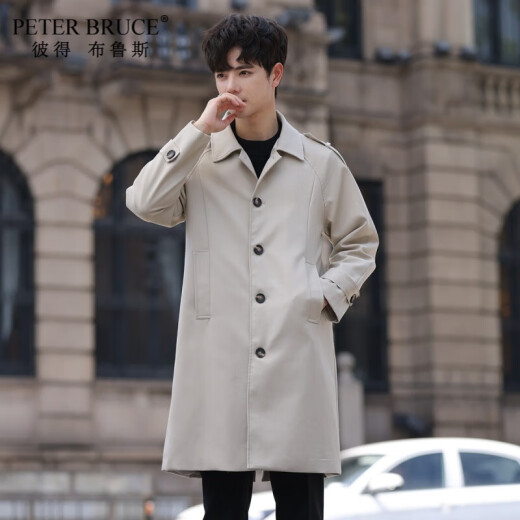 PETERBRUCE windbreaker men's mid-length 2024 spring casual jacket trendy fashion high-end handsome versatile men's top black M (90-120Jin [Jin equals 0.5 kg])
