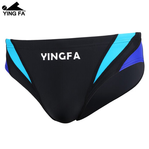 英发（YINGFA） 男士三角拼色专业泳裤竞速速干 成人儿童游泳比赛训练游泳裤 黑拼蓝 2XL (腰围86-90厘米/33-35码)