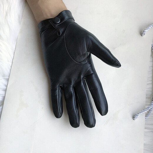 Gold Longyue Men's Lambskin Genuine Leather Gloves Touch Screen Thin Unlined Single Layer Soft Sheepskin Driving Outdoor Gloves Split Finger Spring Autumn Winter Plus Velvet Warm Black Plus Small Hand Repair Black XS Plus Velvet