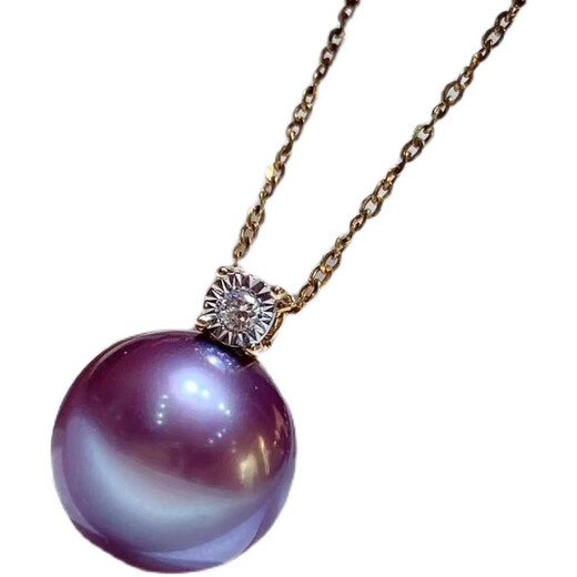 Jinshitong round Tahitian purple bright pearl pendant princess style single clavicle chain 925 silver gold-plated 12-12mm