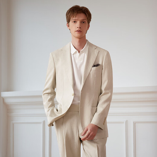 Guillaume de Mons Aojia casual suit men's linen off-white business suit jacket handsome single suit top 2024 spring and summer off-white two-piece set top + trousers 48
