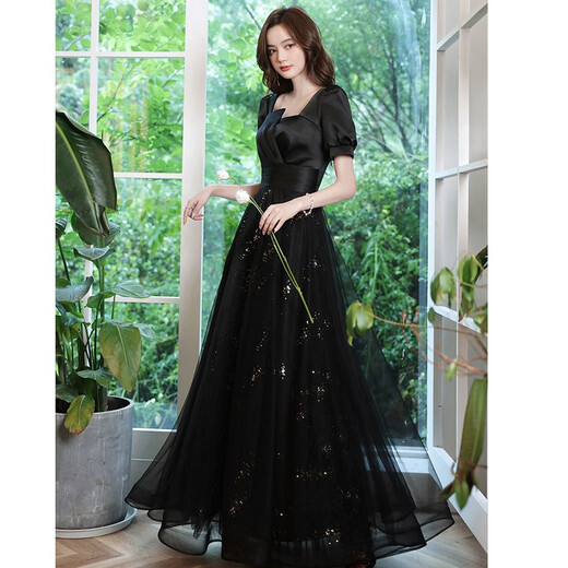 Seidler High-End-Abendkleid Frauen Banketttemperament 2025 Neue trägerlose Feenstudentin Long Style Host Light Luxury Nische schwarz m