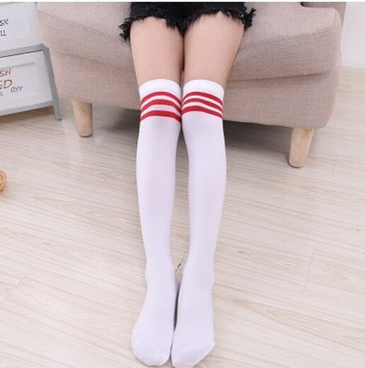 Fujirui Liuyi thin children's stockings over the knee three-bar striped socks for boys and girls mid-stockings white dance white black strips 42cm (7-12 years old)