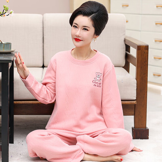 2022 middle-aged and elderly women's home wear pure cotton sandwich autumn and winter pajamas thin quilted mother's long-sleeved trousers suit 12127 (160/M) weight 80-100Jin Jin is equal to 0.5 kg