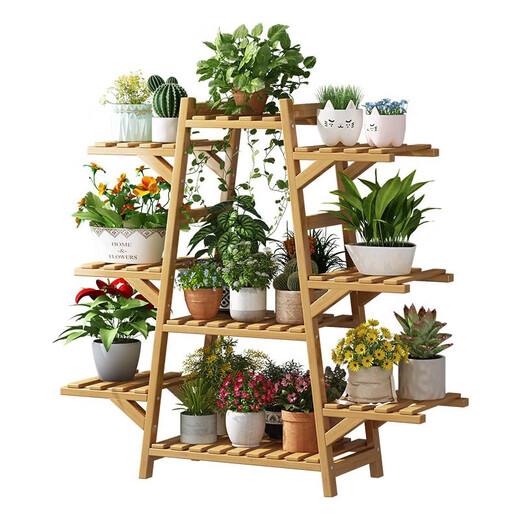 Yiga Flower Stand Balcony Flower Stand Storage Rack Floor-standing Multi-layer Plant Flower Stand A-shaped Original Color 9-Layer-Quannan Bamboo